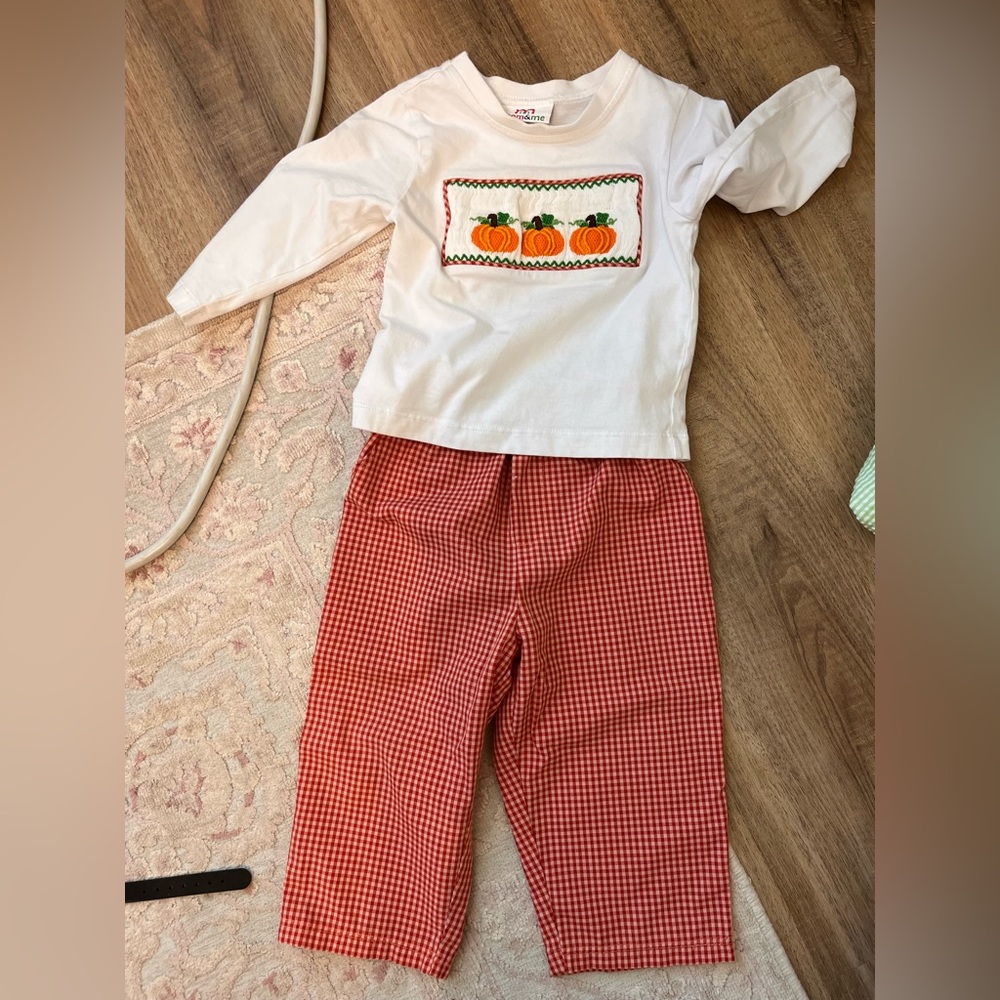 Mom and me boy pumpkin outfit 18m